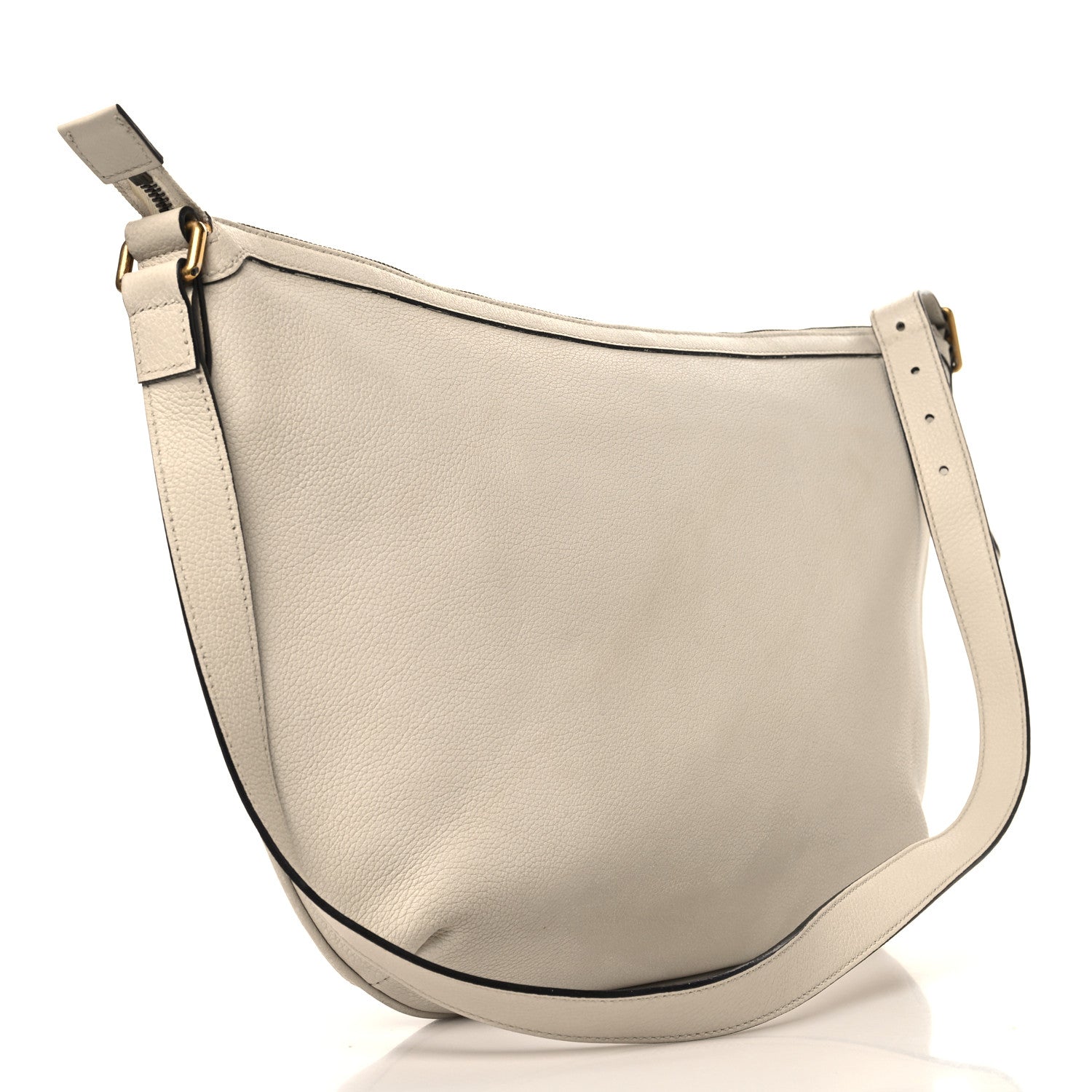 Grained Calfskin Logo Half Moon Hobo White
