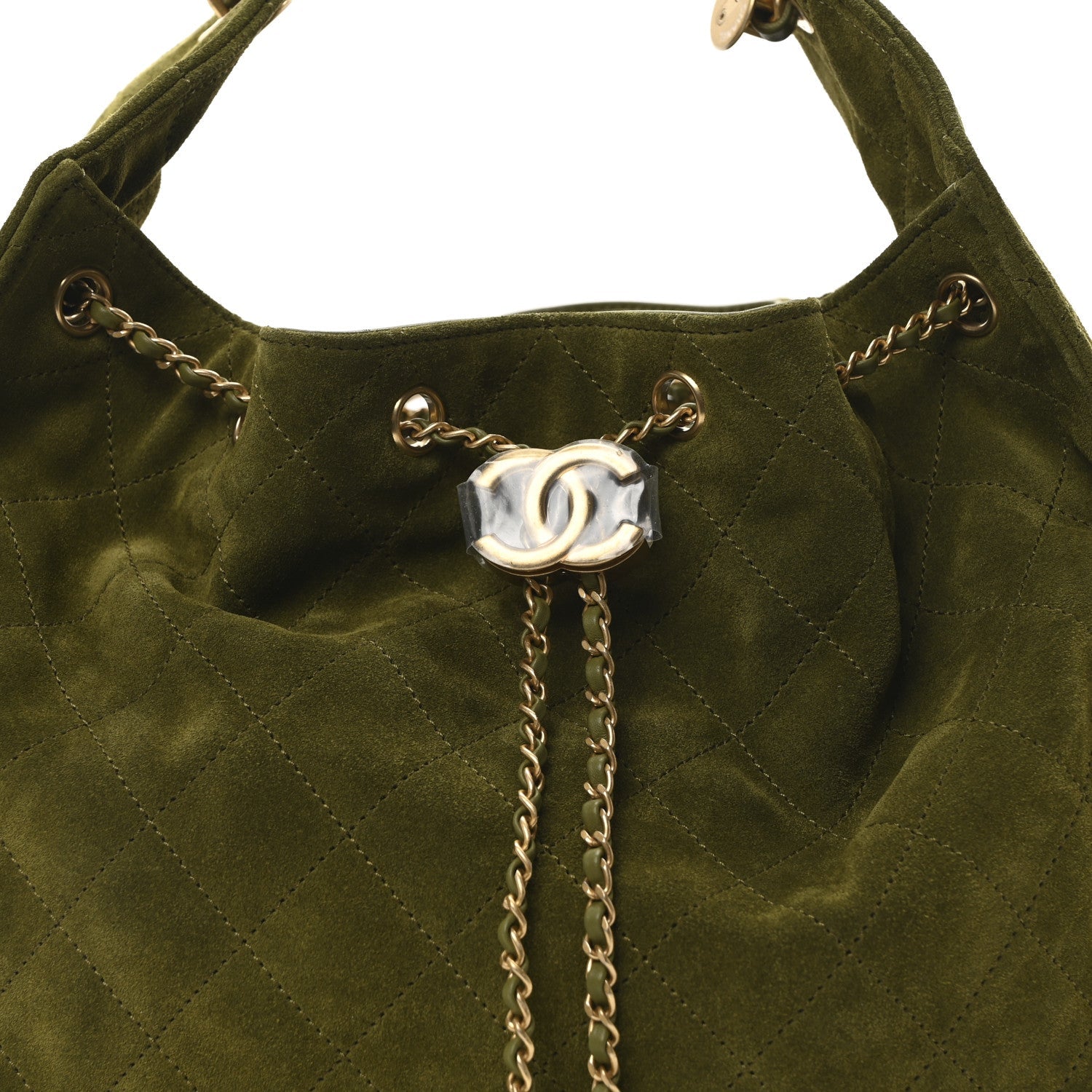 Suede Quilted Medium Chanel 25 Handbag Khaki