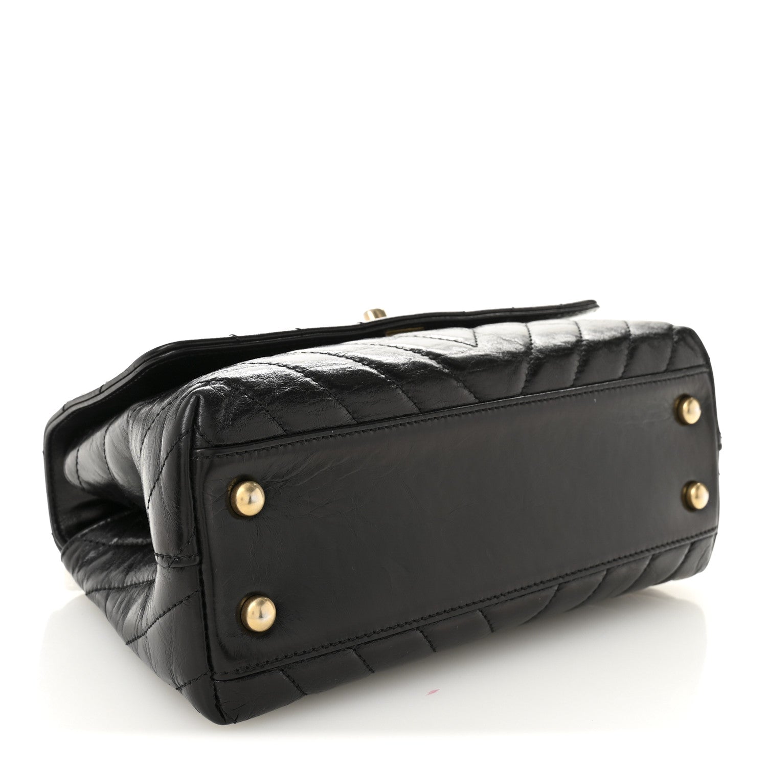 Aged Calfskin Chevron Quilted Mini Coco Handle Flap Black