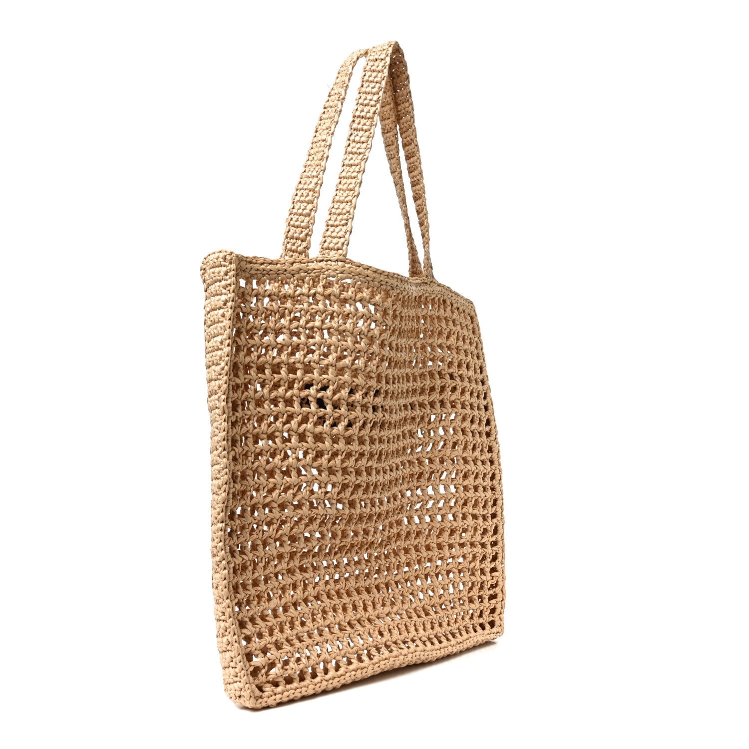 Yarn Raffia Effect Crochet Logo Embroidered Tote Bag Naturale