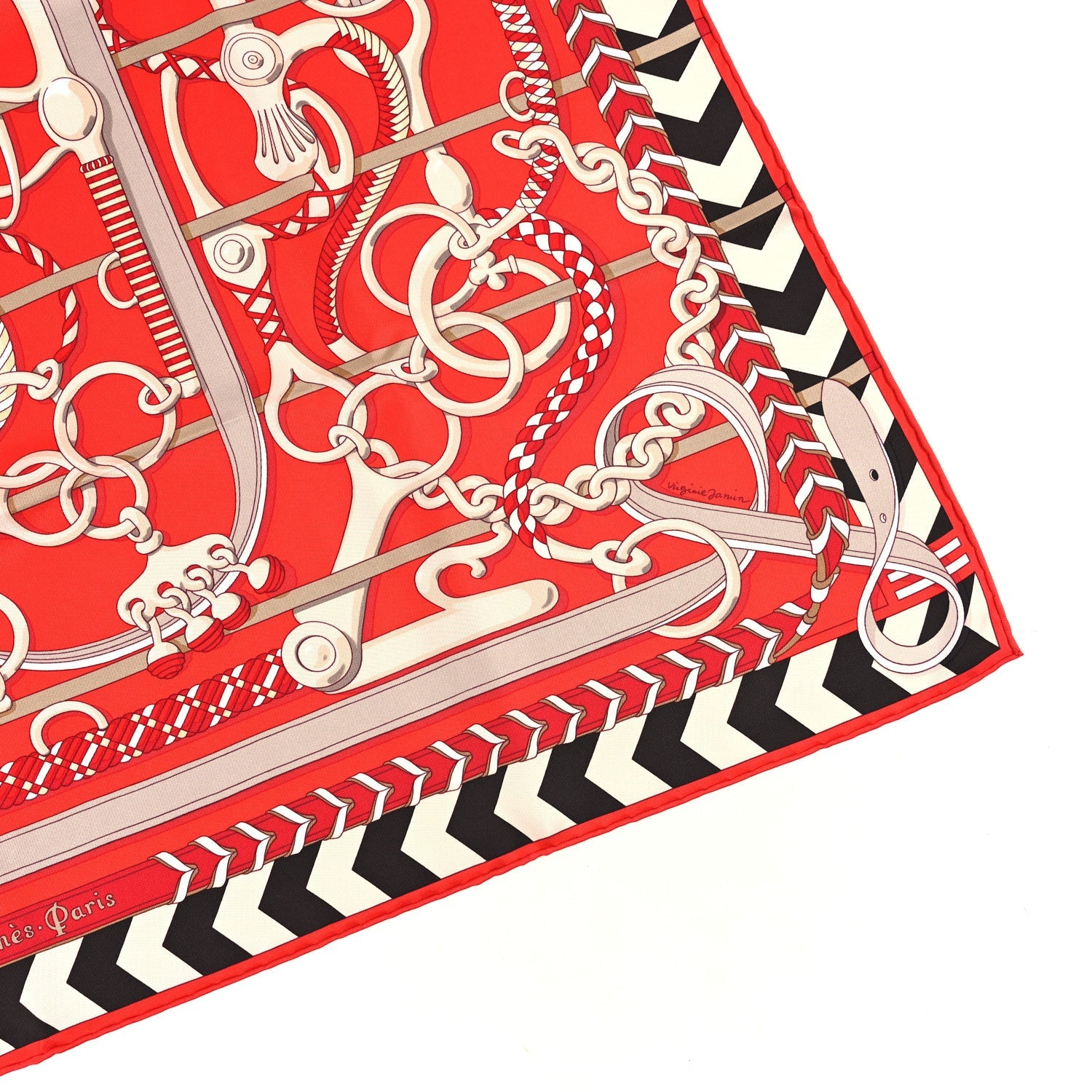 Silk Panoplie Equestre Scarf 90 Rouge Creme Ebene
