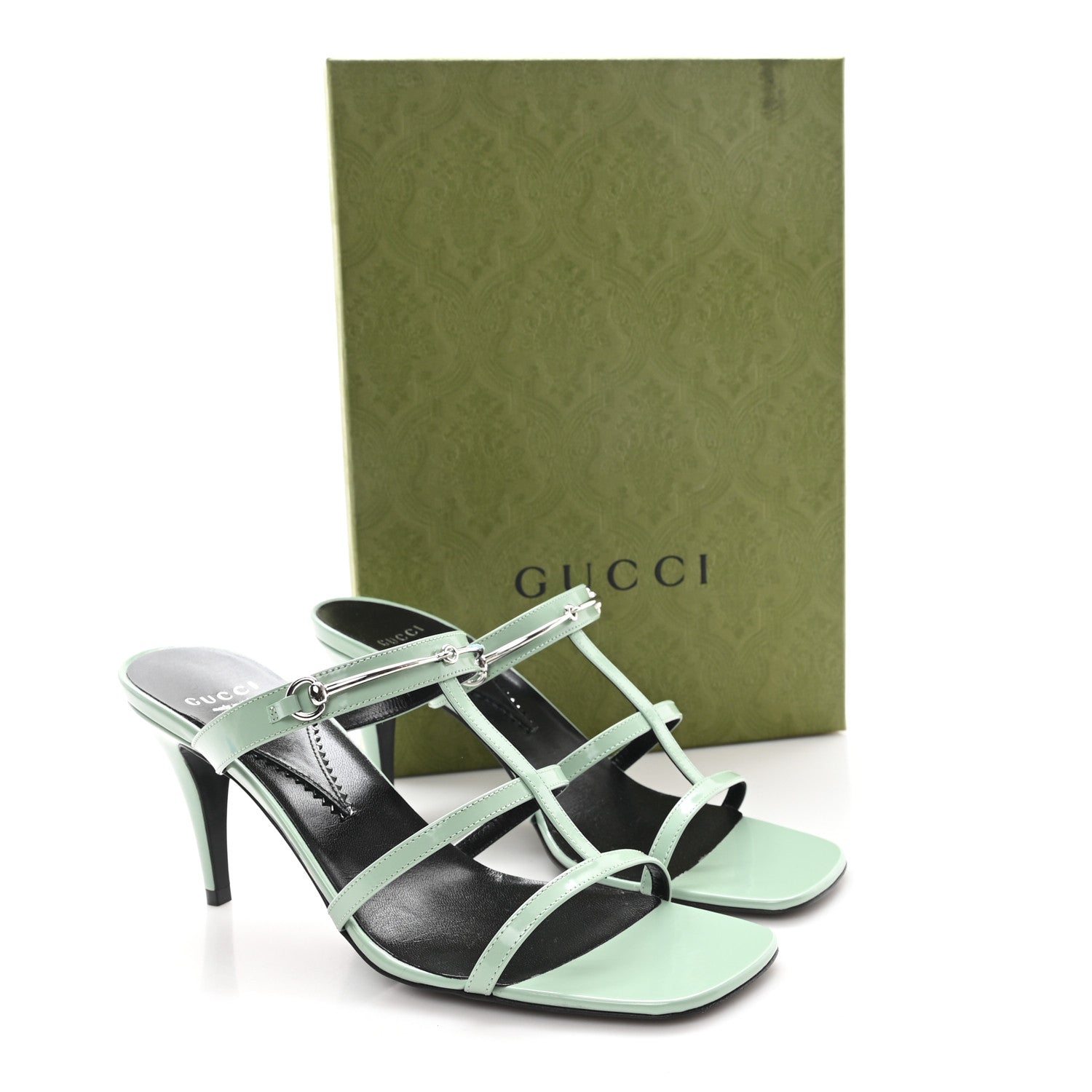 Regent Calfskin Horsebit Mid Heel Sandals 39 Pacific Green