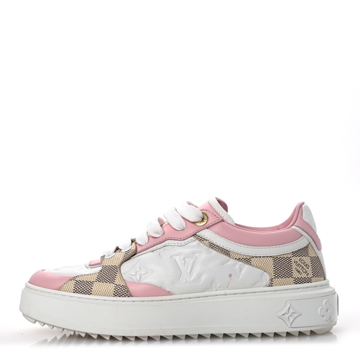 Monogram Embossed Calfskin Damier Azur Time Out Sneakers 36 Rose Clair Pink