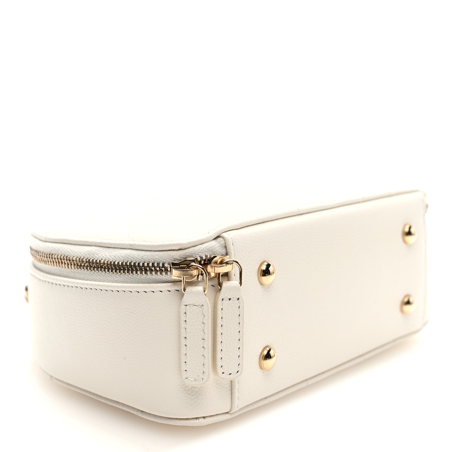 Grained Calfskin Quilted Top Handle Chain Clutch White