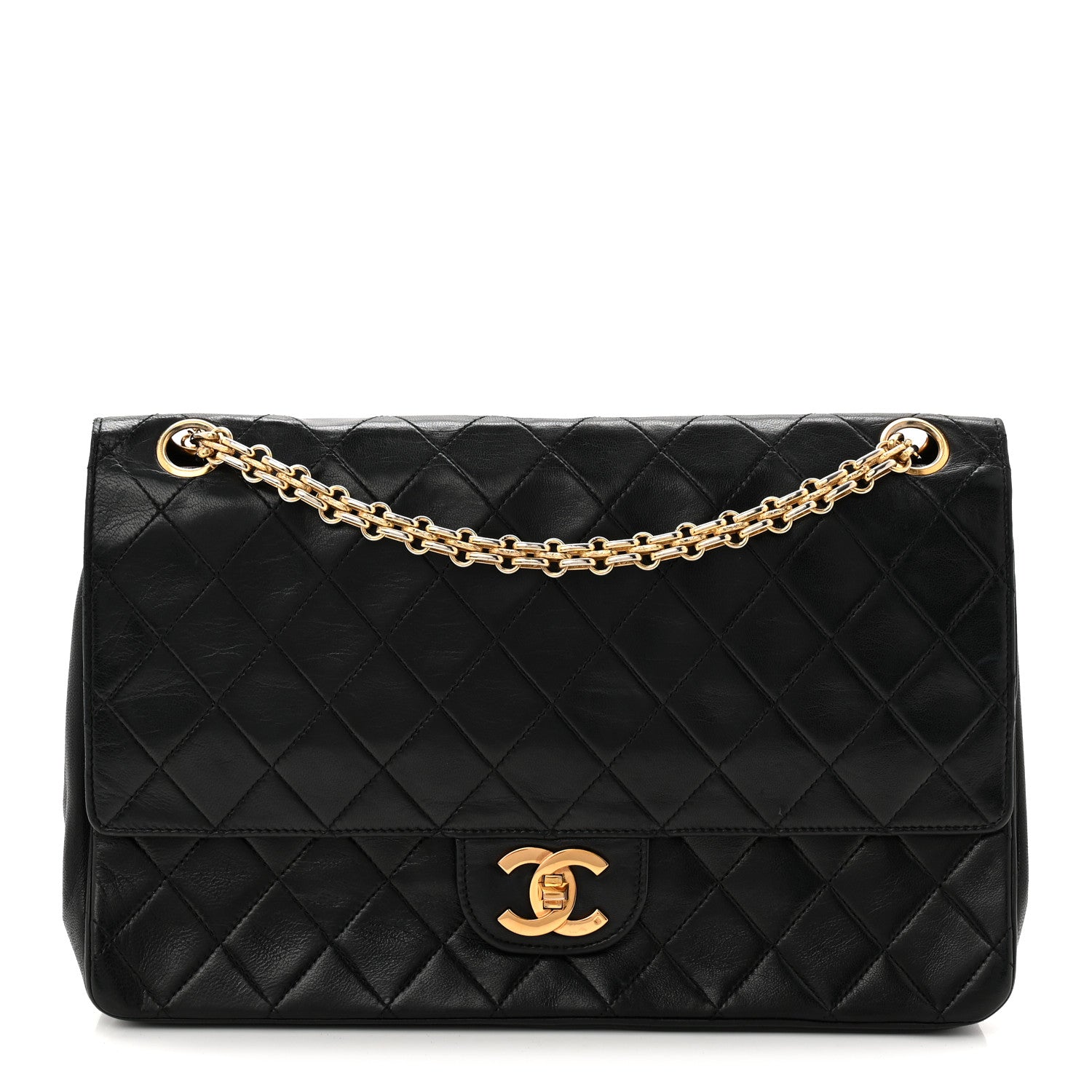 Lambskin Quilted Medium Double Flap Black