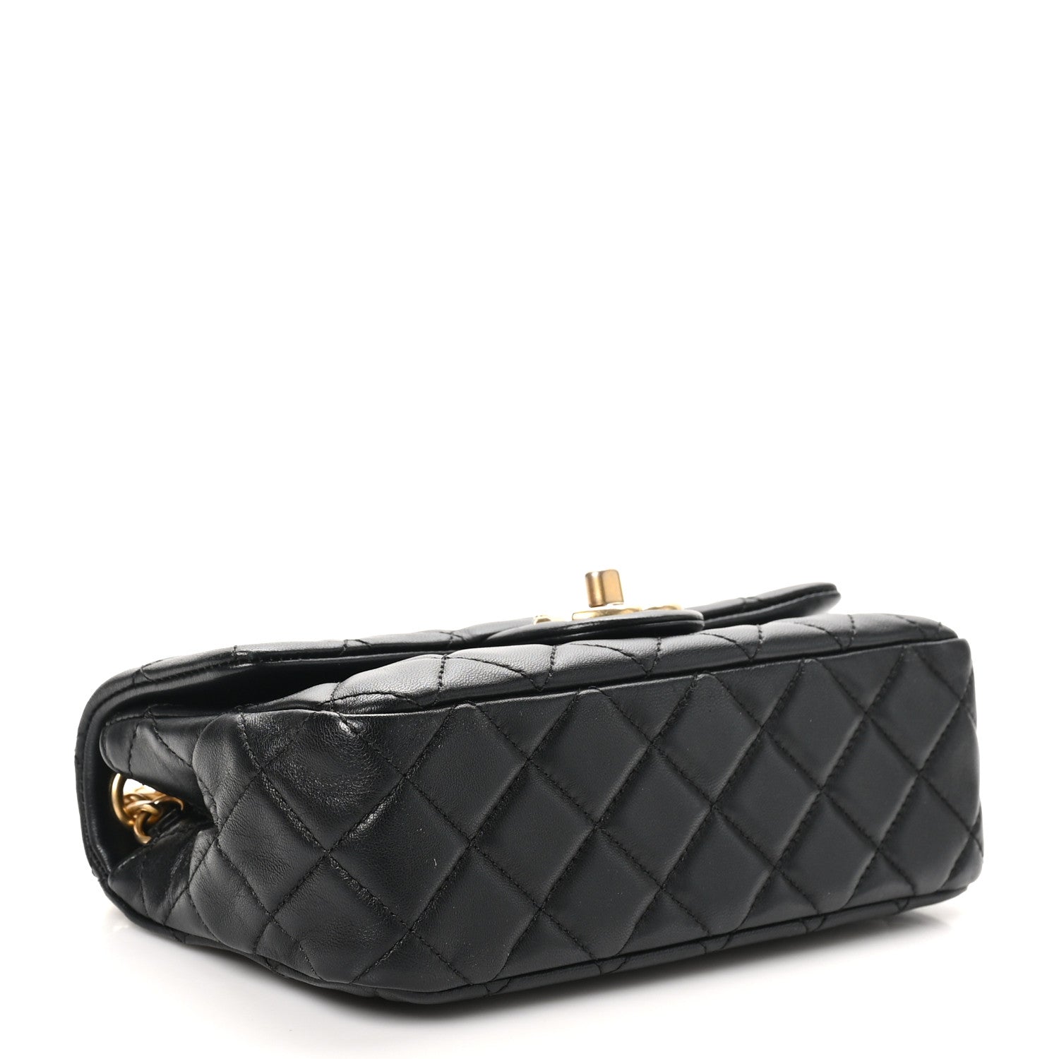 Lambskin Resin Quilted Mini Rectangular Pearl Samba Flap Black