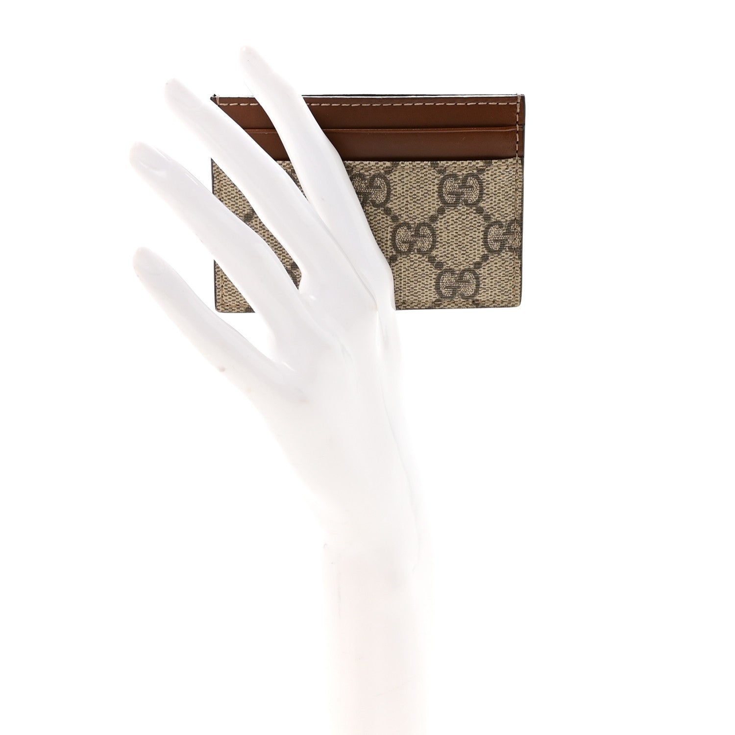GG Supreme Monogram Calfskin Card Holder Beige Ebony Cuir
