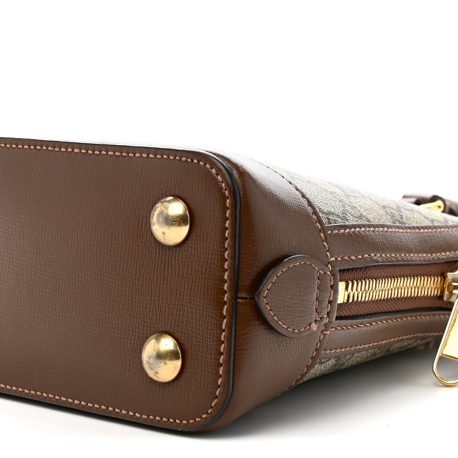 GG Supreme Monogram Azalea Calfskin Small Horsebit 1955 Top Handle Bag Beige Ebony Brown Sugar