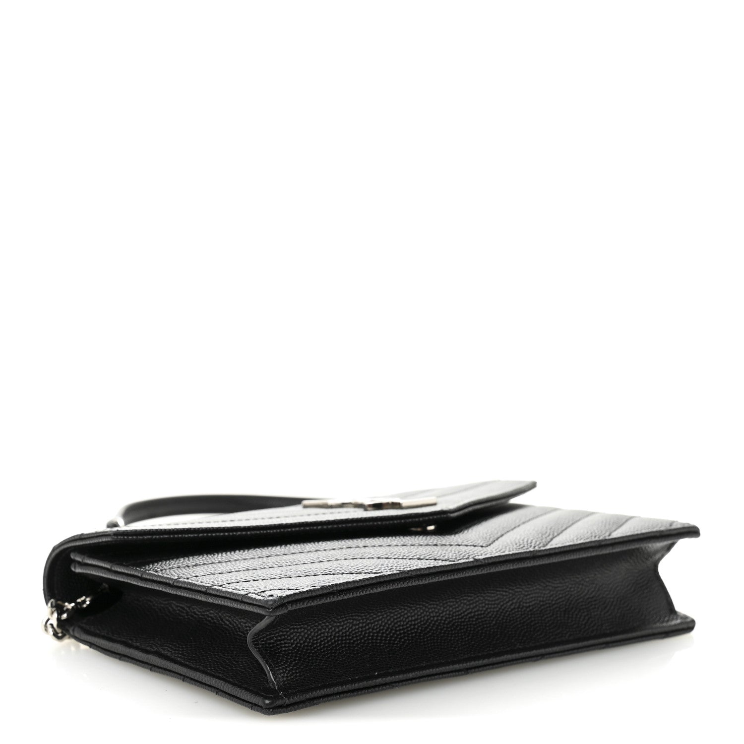 Grain De Poudre Matelasse Chevron Monogram Envelope Chain Wallet Black