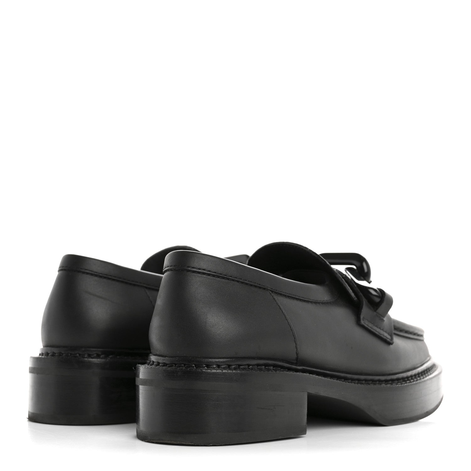 Calfskin Oversized Chain Academy Loafers 35 Black