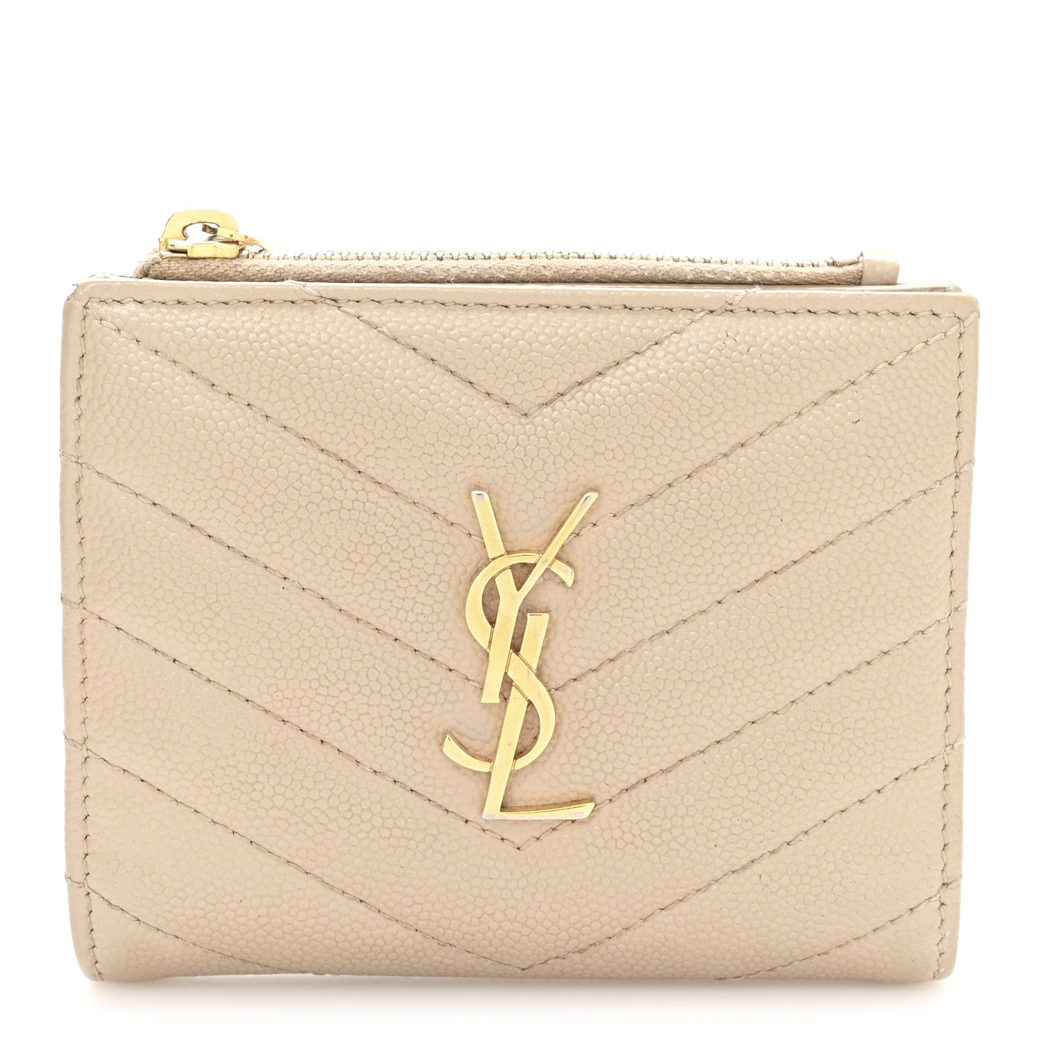 Grain De Poudre Matelasse Chevron Monogram Zipped Card Case Dark Beige