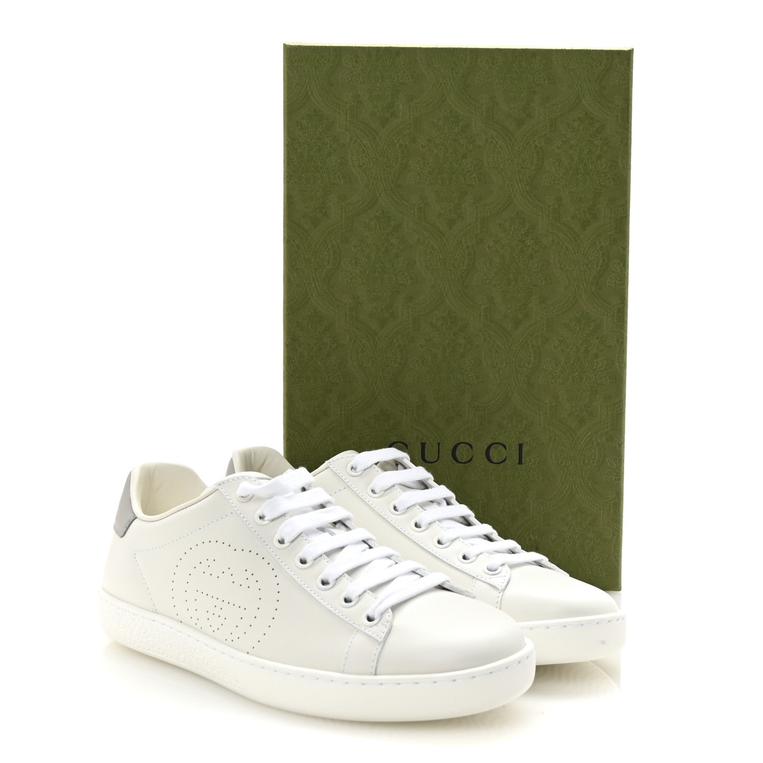 Calfskin Interlocking G Perforated Womens Ace Sneakers 37 White Grey Sky