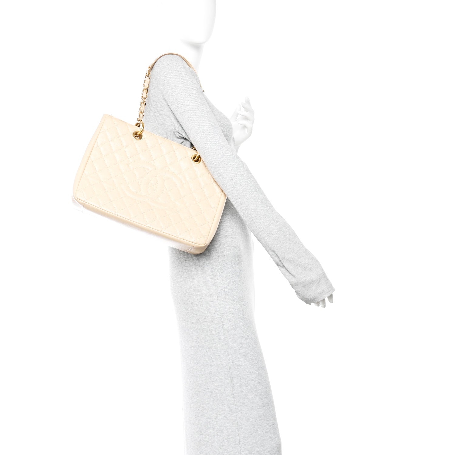 Caviar Quilted Grand Shopping Tote GST Beige Clair
