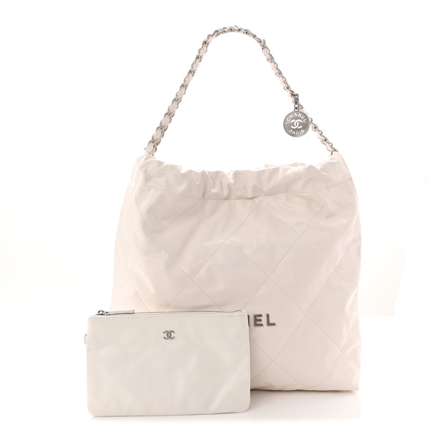 Shiny Calfskin Quilted Chanel 22 White