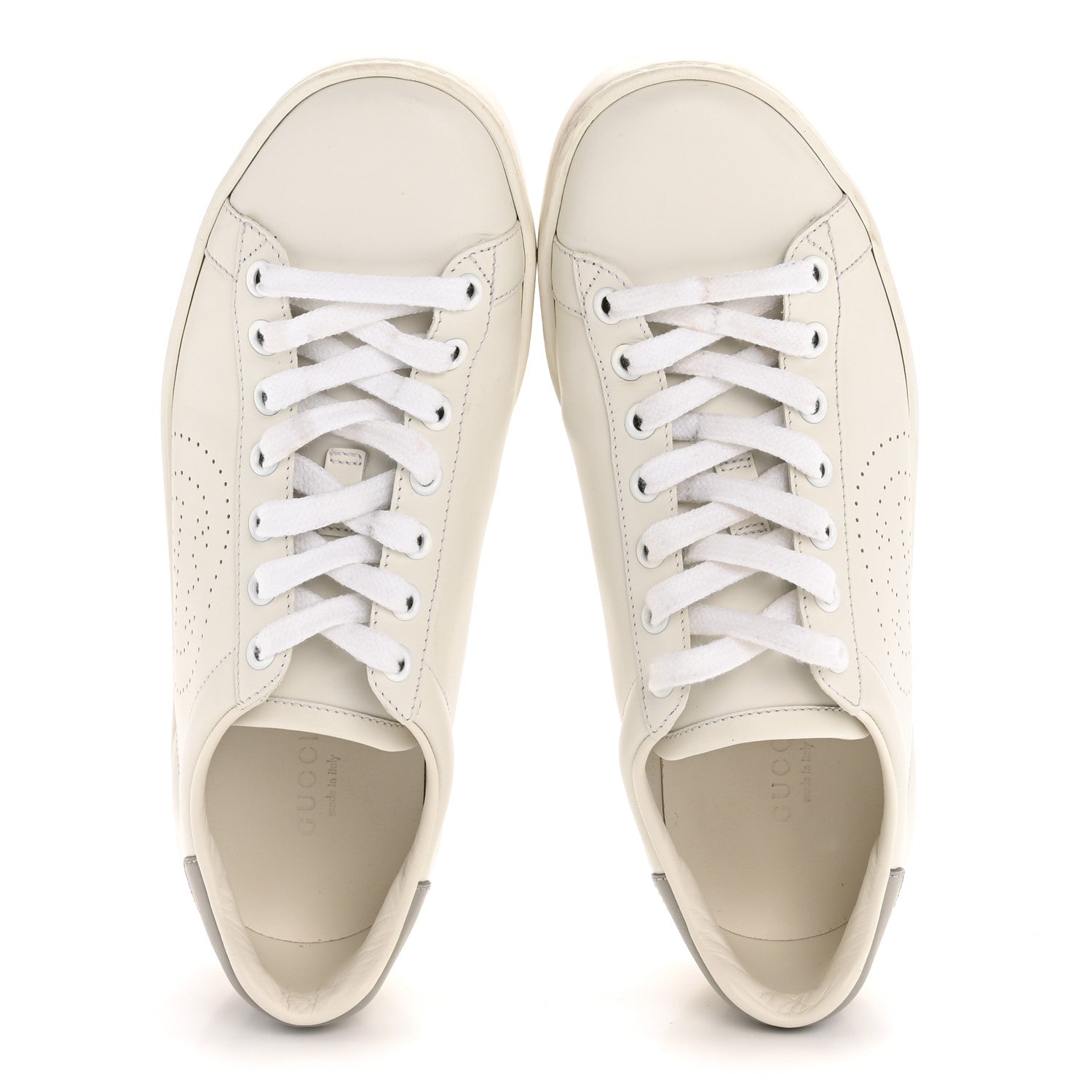 Calfskin Interlocking G Perforated Womens Ace Sneakers 36.5 White Grey Sky