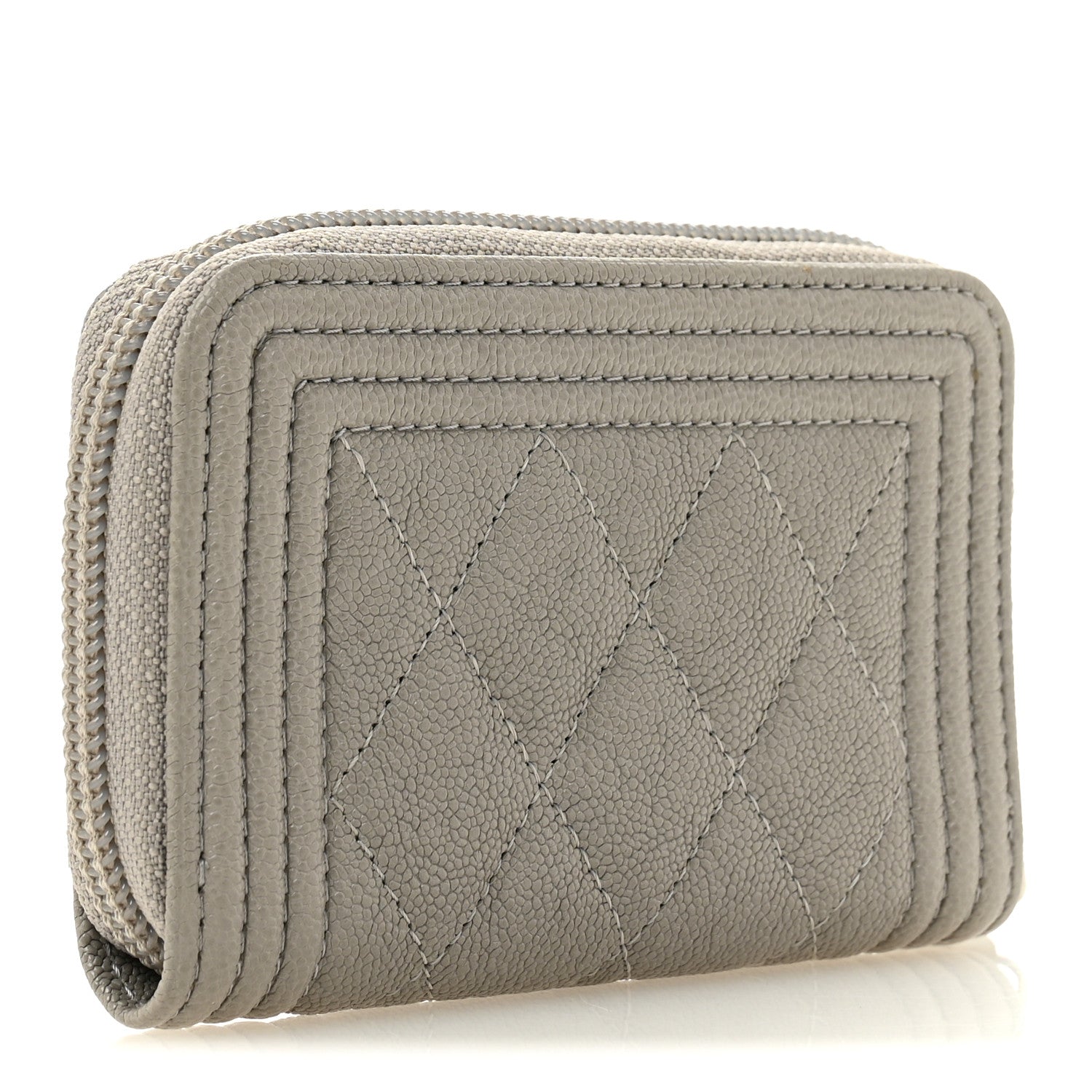 Caviar Quilted Boy Zip Around Coin Purse Wallet Grey