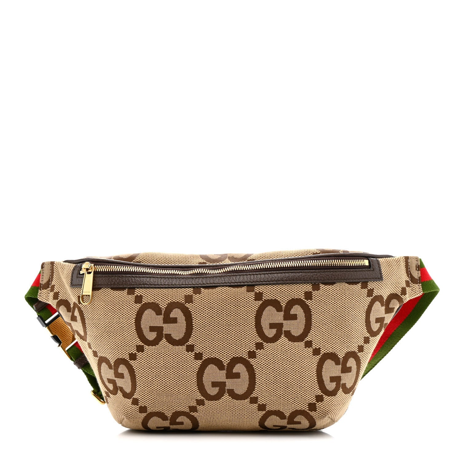 Monogram Jumbo GG Textured Dollar Calfskin Web Belt Bag Camel Ebony New Acero