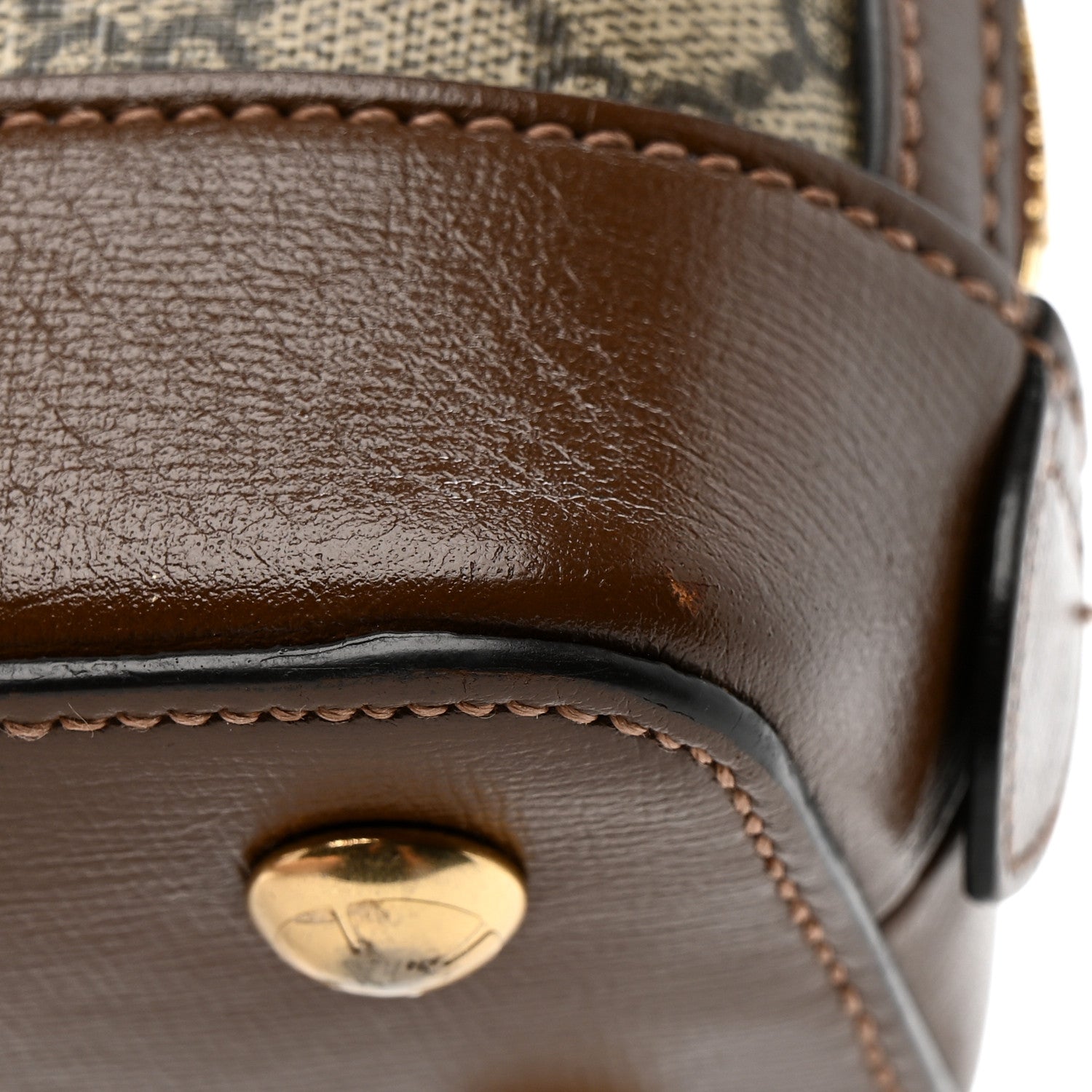 GG Supreme Monogram Azalea Calfskin Small Horsebit 1955 Top Handle Bag Beige Ebony Brown Sugar