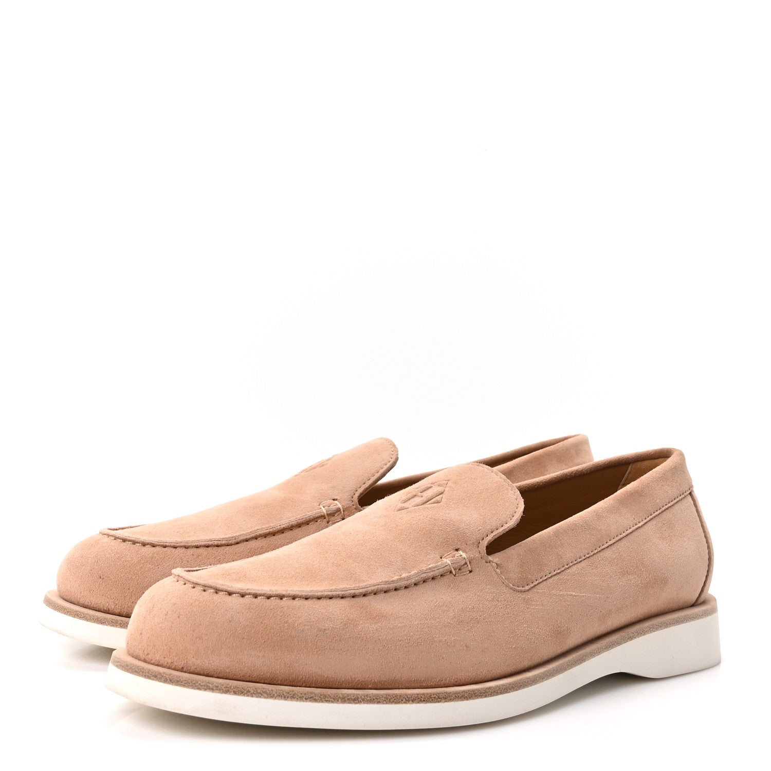 Suede Calfskin Womens Low Loafers 39.5 Beige Perlino
