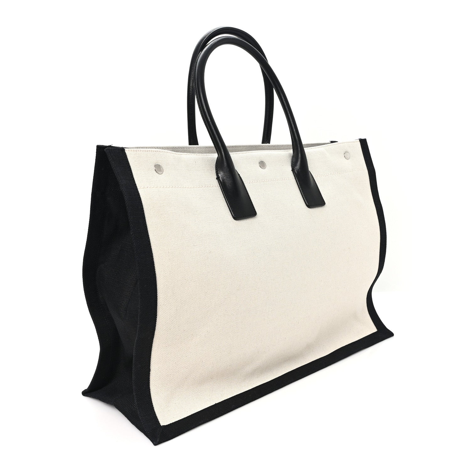Linen Calfskin Small Rive Gauche Tote Natural Black