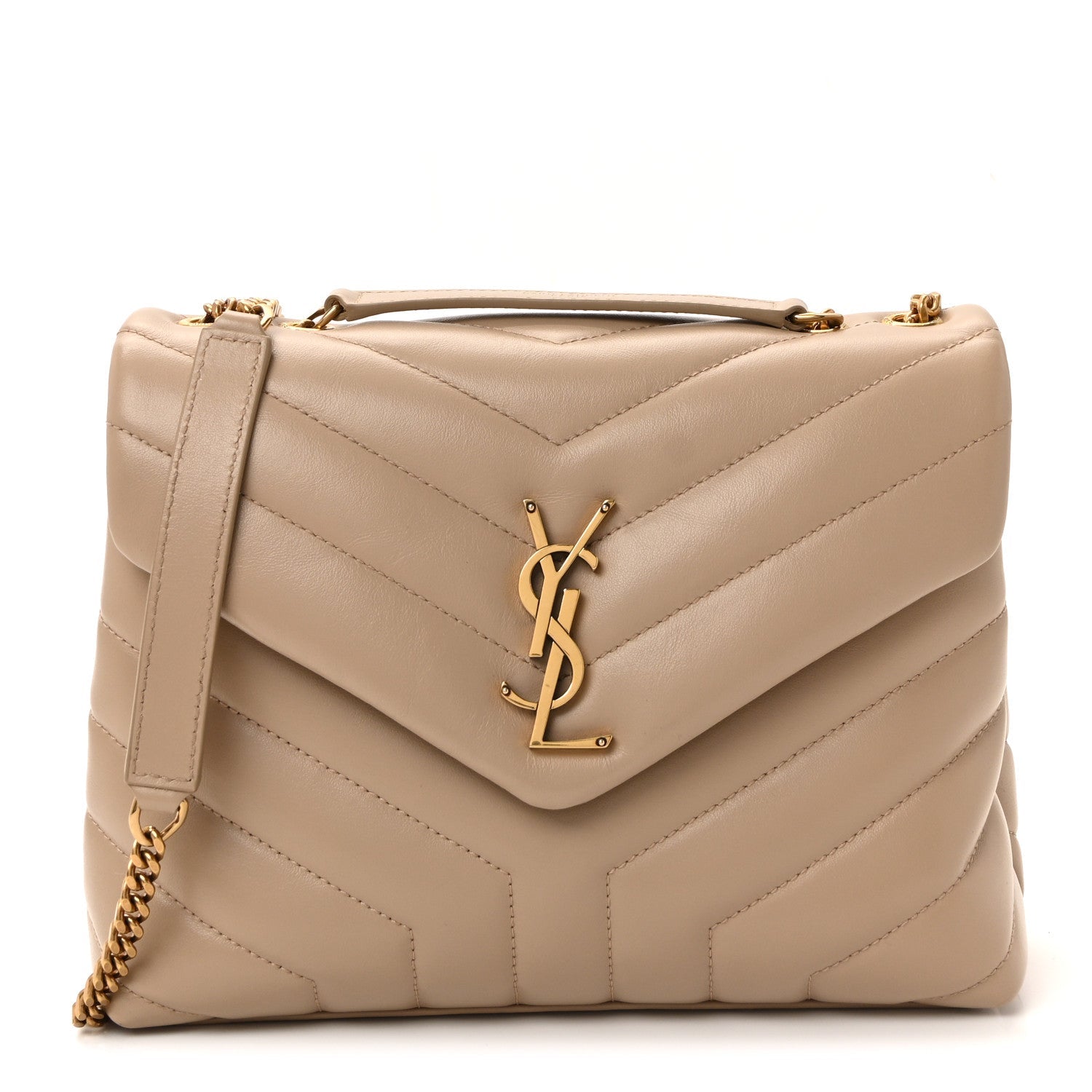 Calfskin Y Quilted Monogram Small Loulou Chain Satchel Dark Beige