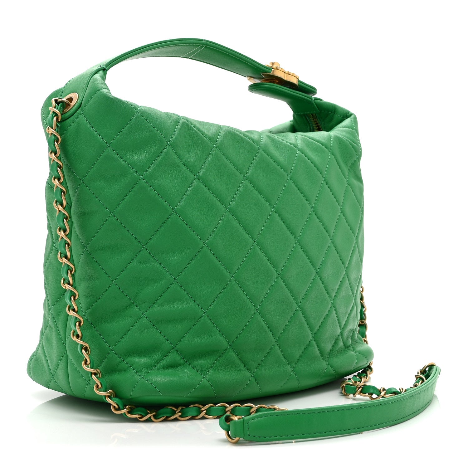 Lambskin Quilted Large Perfect Meeting Hobo Green
