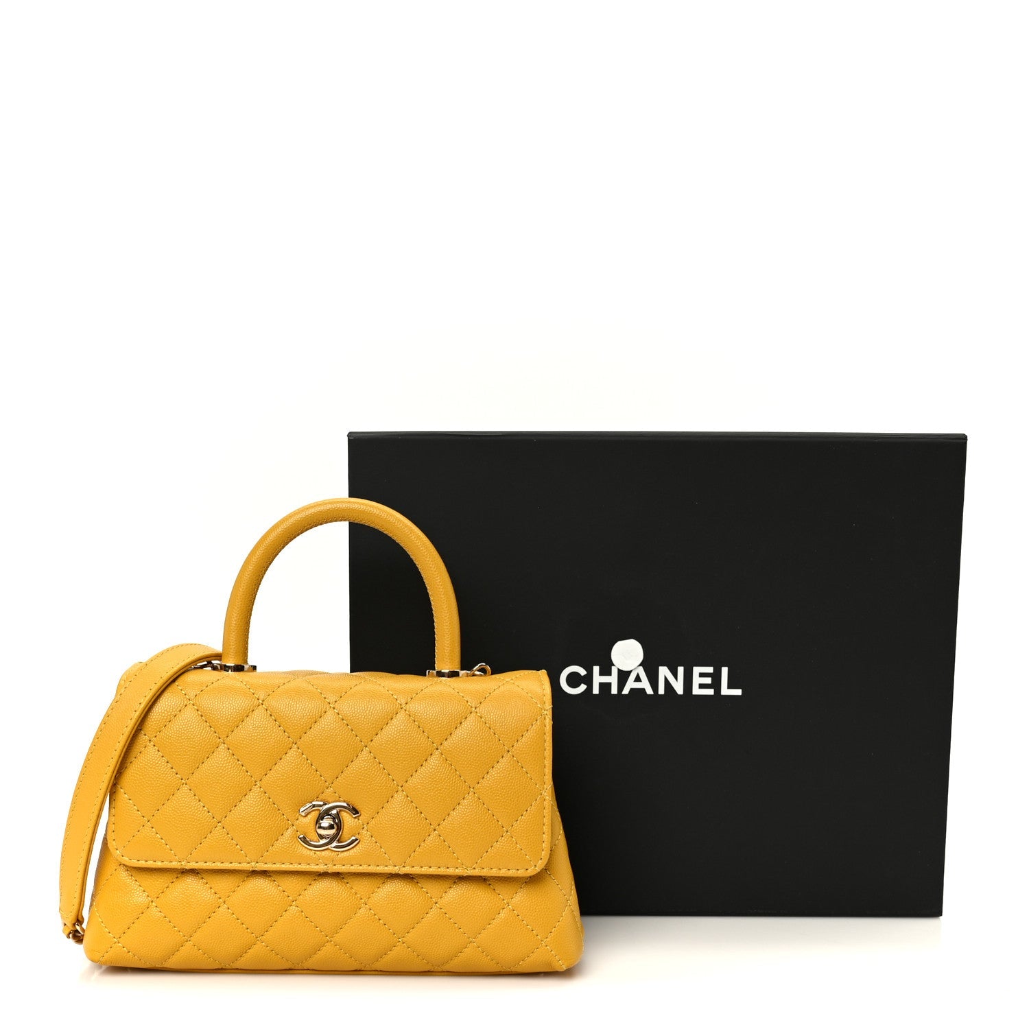 Caviar Quilted Mini Coco Handle Flap Yellow