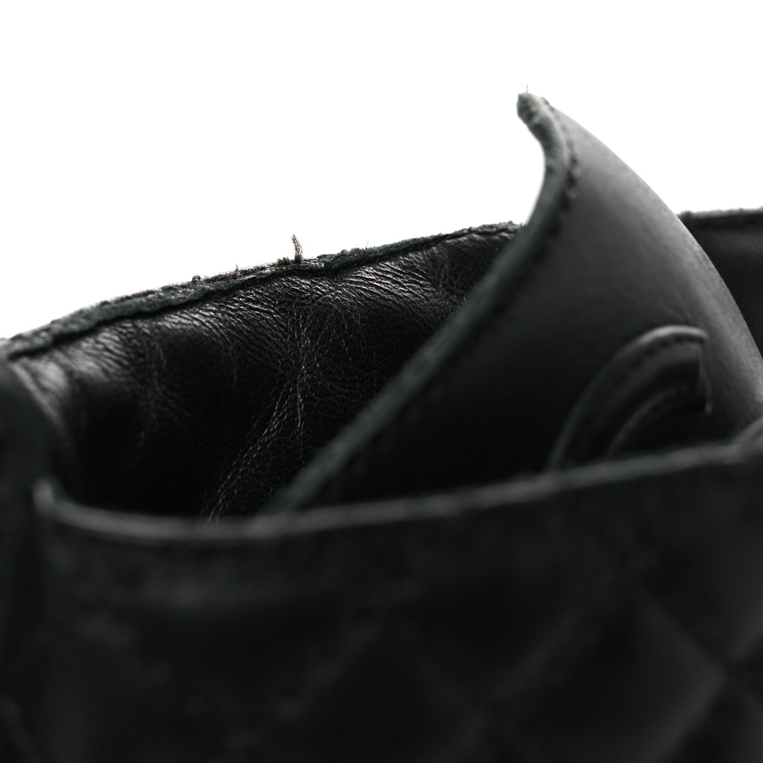 Calfskin Quilted Lace Up Combat Boots 37.5 Black