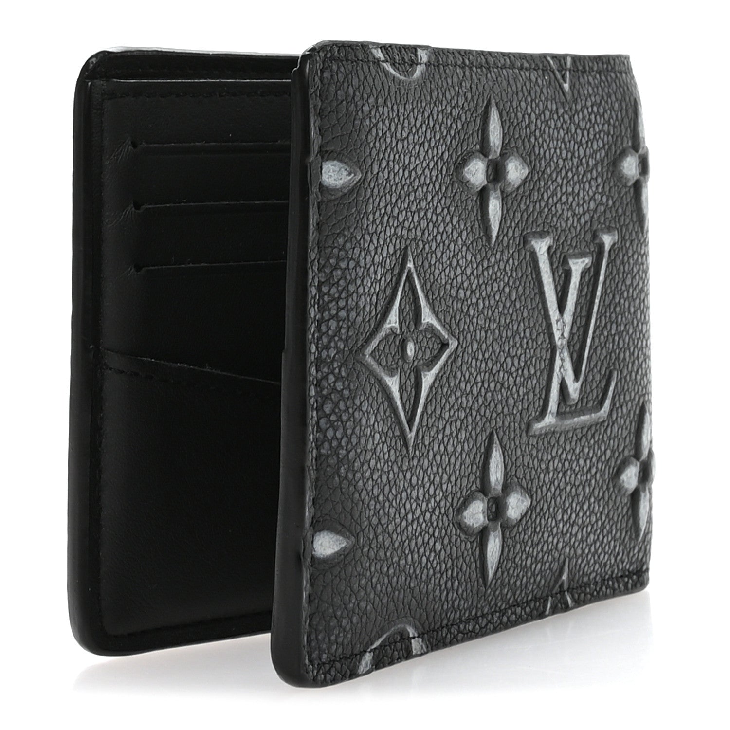 Cowhide Faded Monogram Slender Wallet Charcoal