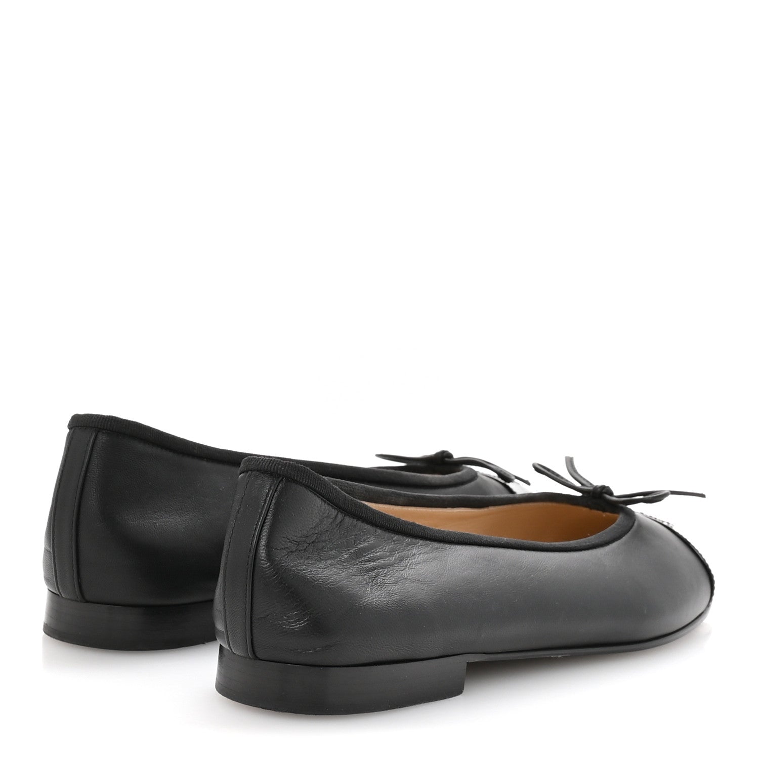 Lambskin Patent Cap Toe Ballerina Flats 39.5 Black