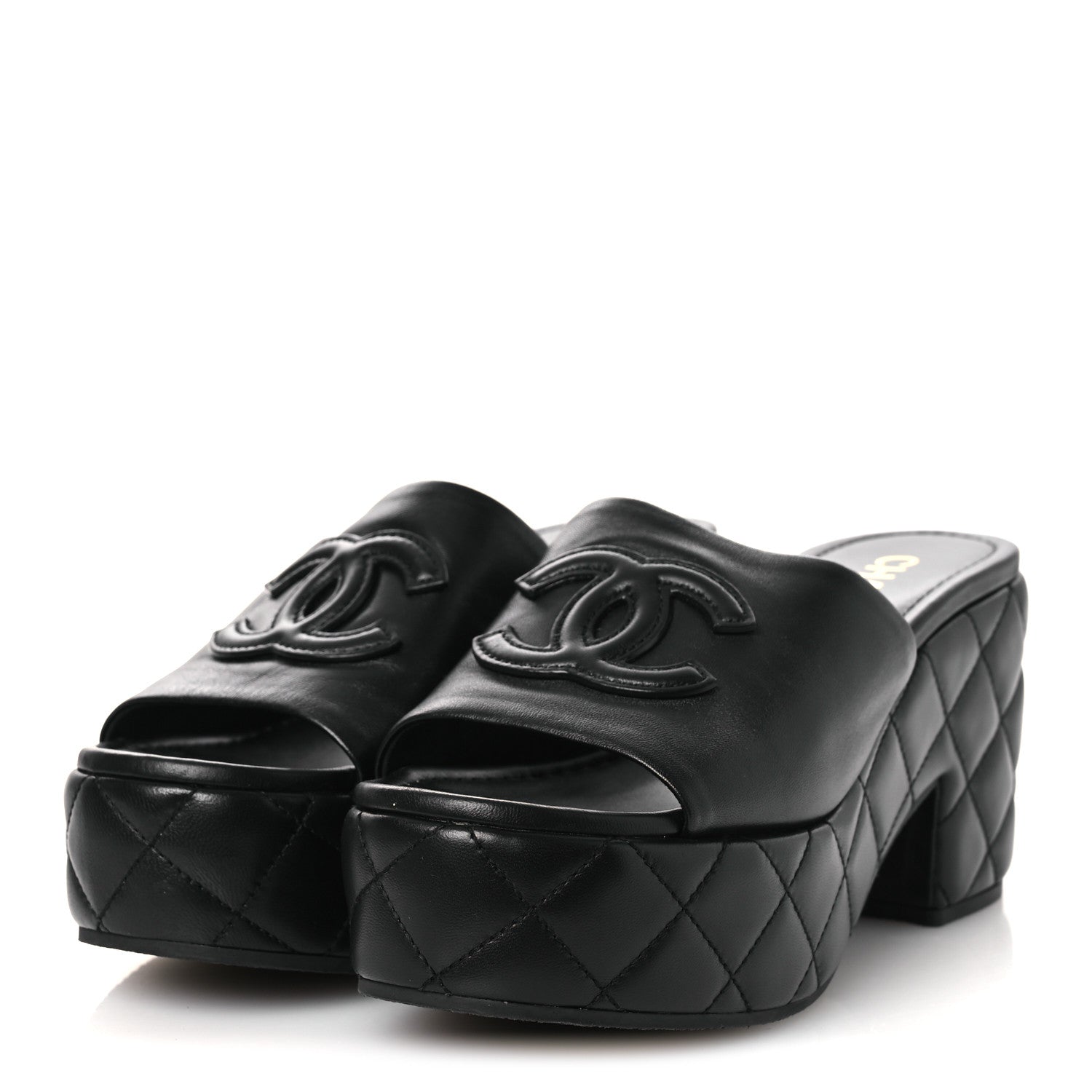 Lambskin Quilted CC Platform Mules 40 Black