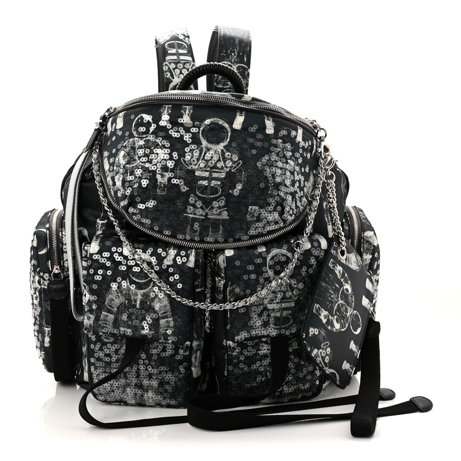 Sequin Nylon Lambskin Astronaut Essentials Backpack Black White