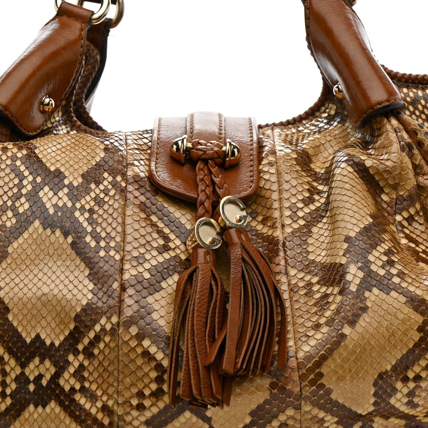 Snakeskin Medium Indy Top Handle Hobo Brown Beige