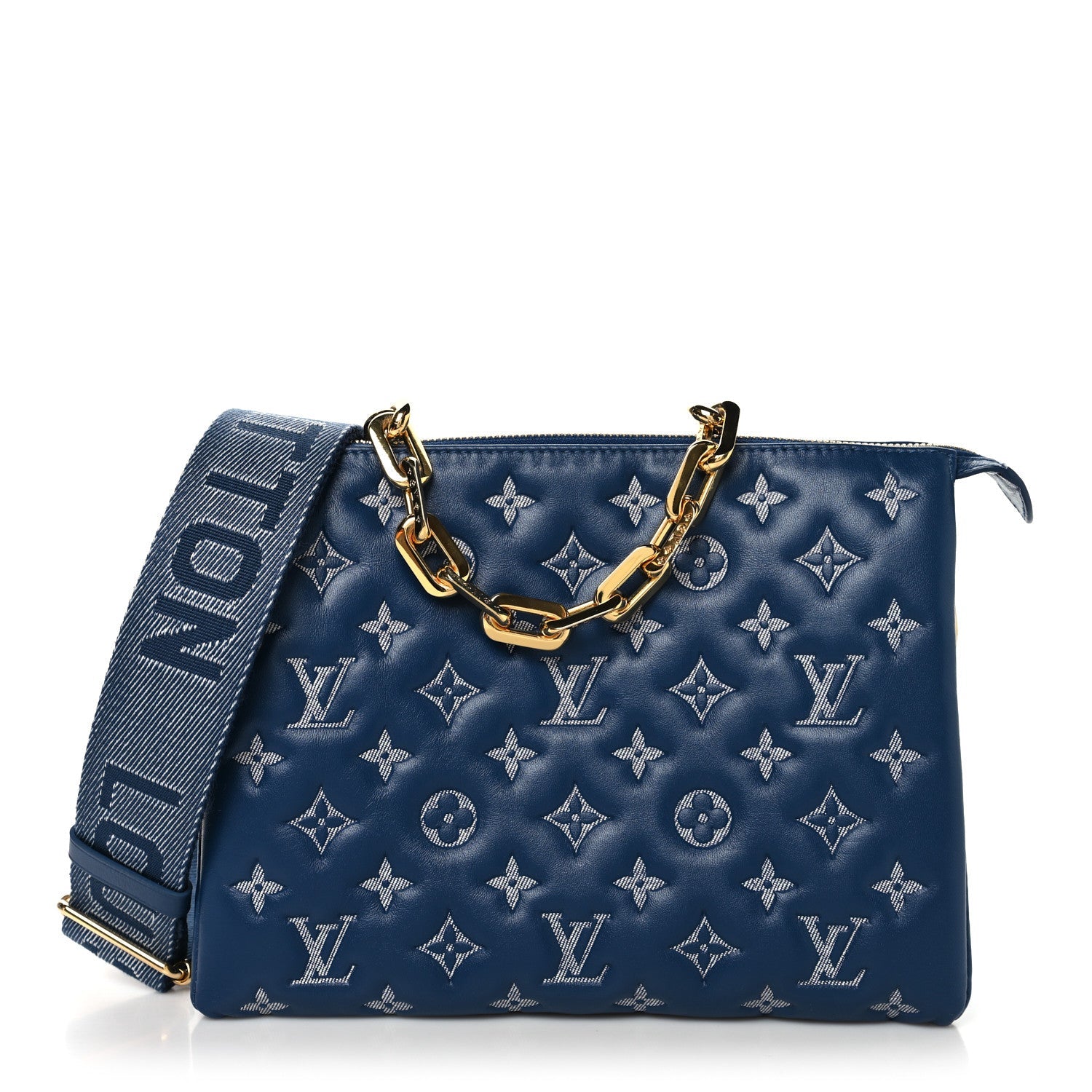 Lambskin Embossed Monogram Coussin PM Denim Blue