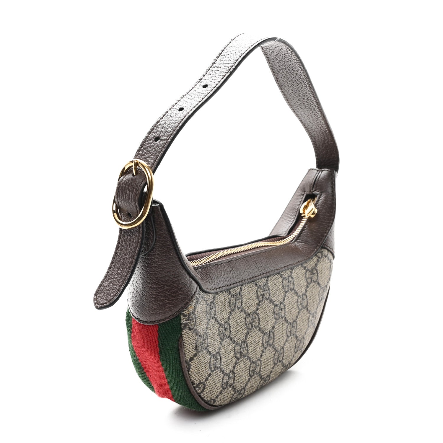 GG Supreme Monogram Textured Calfskin Web Mini Ophidia Half Moon Hobo Beige Ebony New Acero