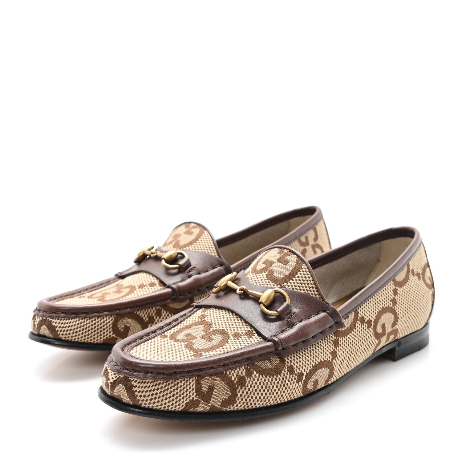 Monogram Jumbo GG Malaga Kid Horsebit Womens Jordaan Loafers 36.5 Beige Ebony New Acero