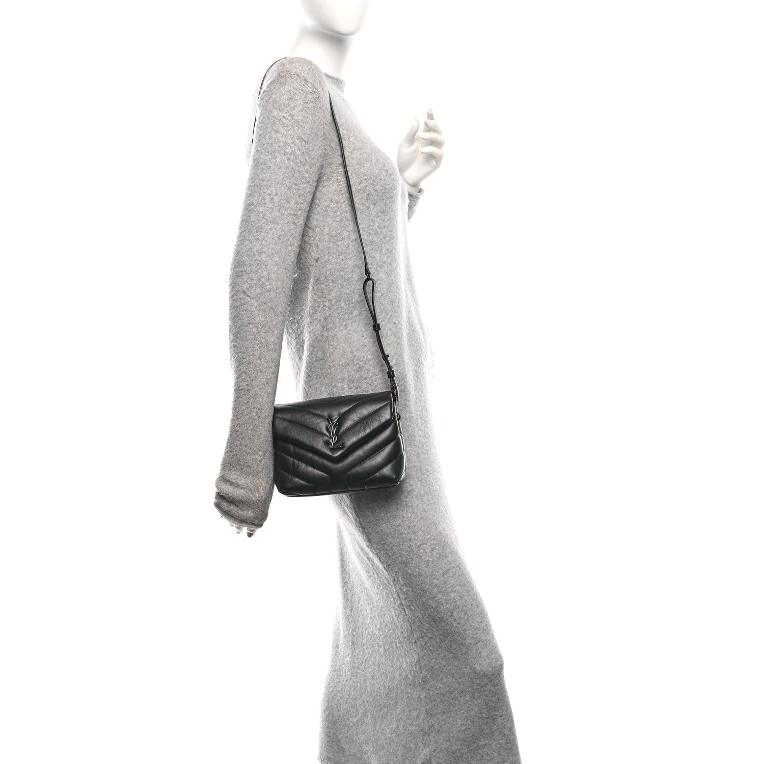 Calfskin Y Quilted Monogram Monochrome Toy Loulou Crossbody Bag Black