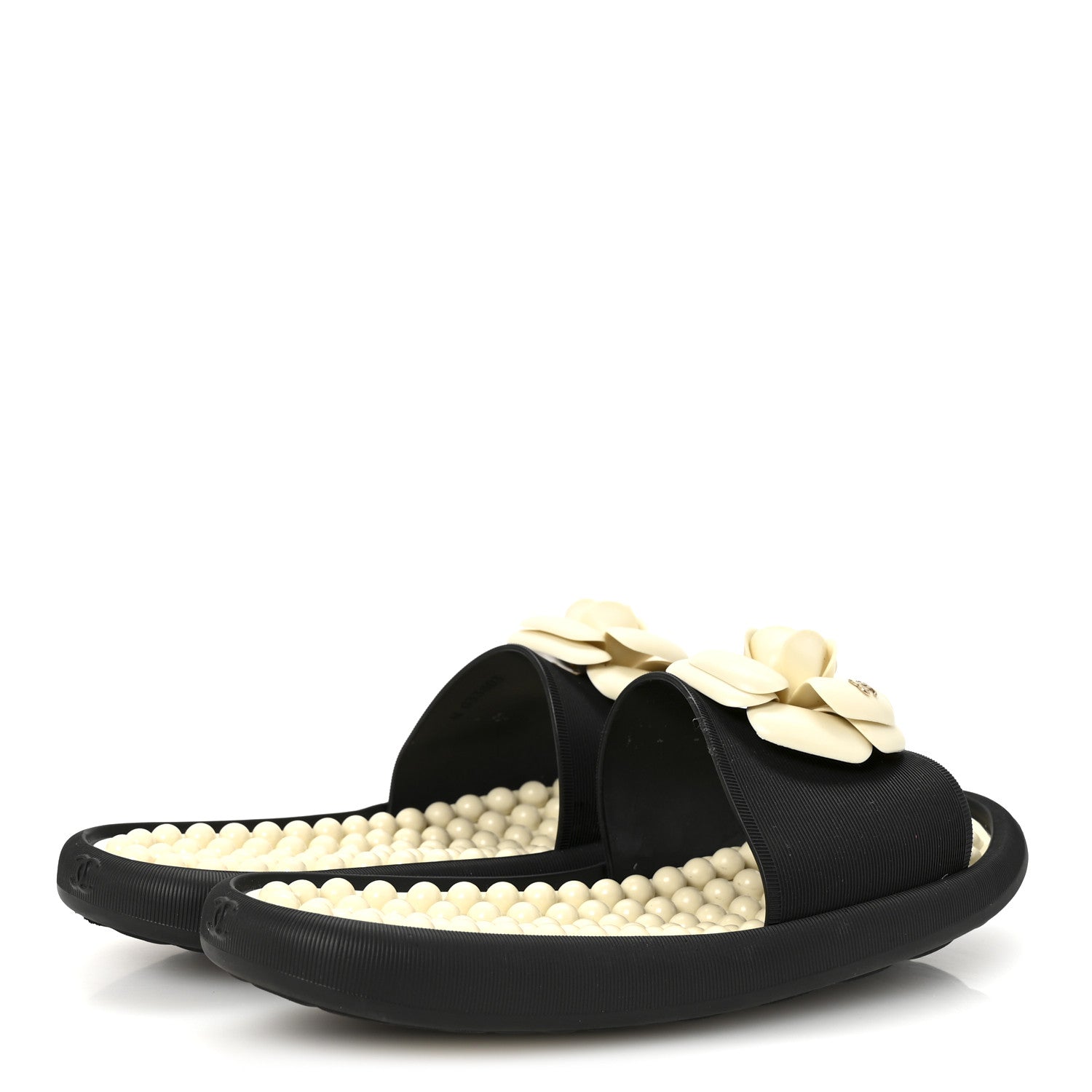 Thermoplastic PVC Camellia Mule Sandals 38 Black Ivory