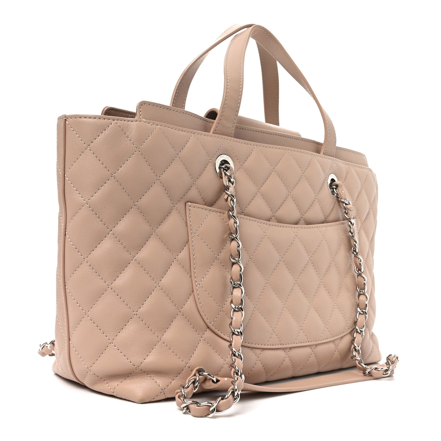 Calfskin Quilted Large Shopping Tote Light Pink