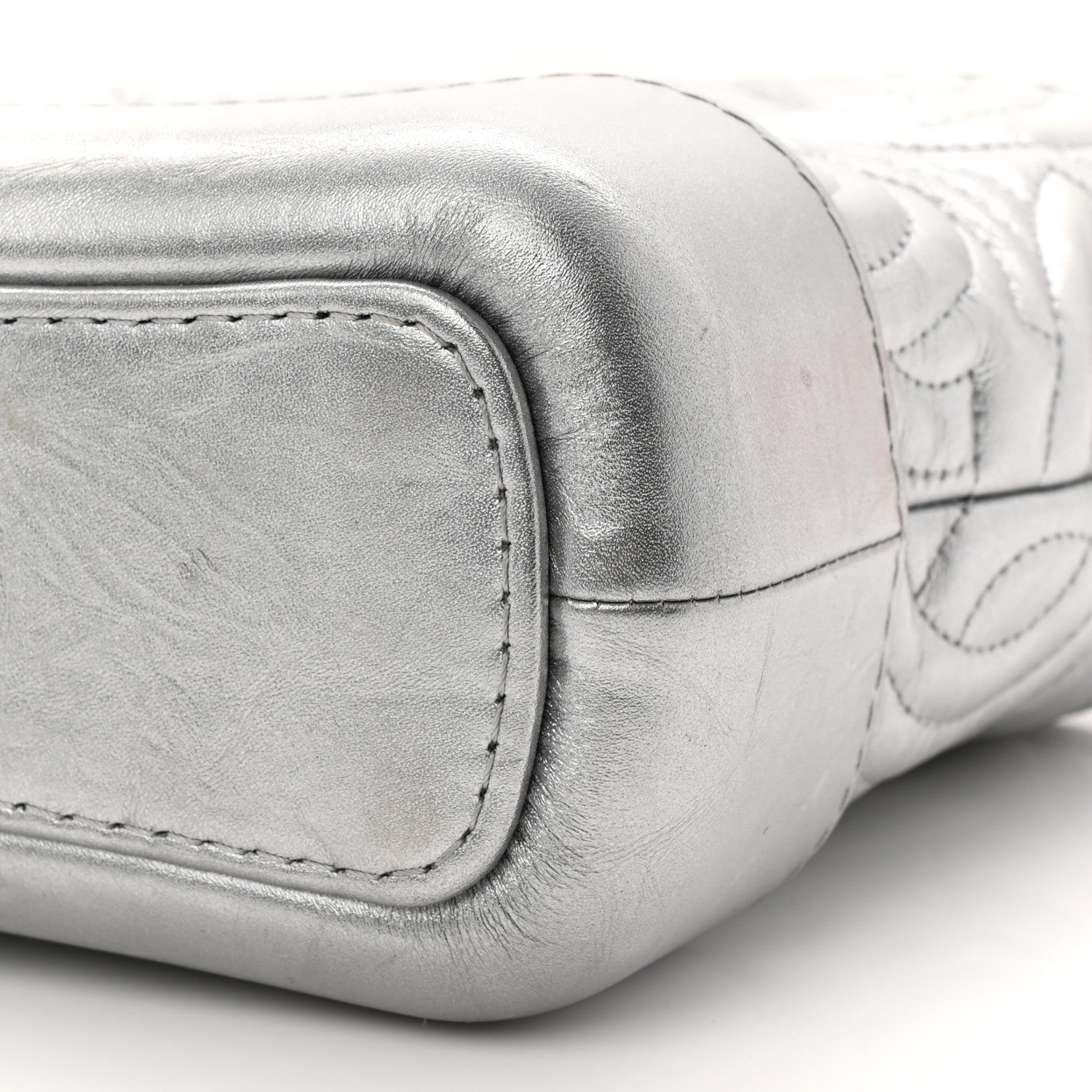 Metallic Aged Calfskin CC Quilted Small Gabrielle Hobo Dark Silver