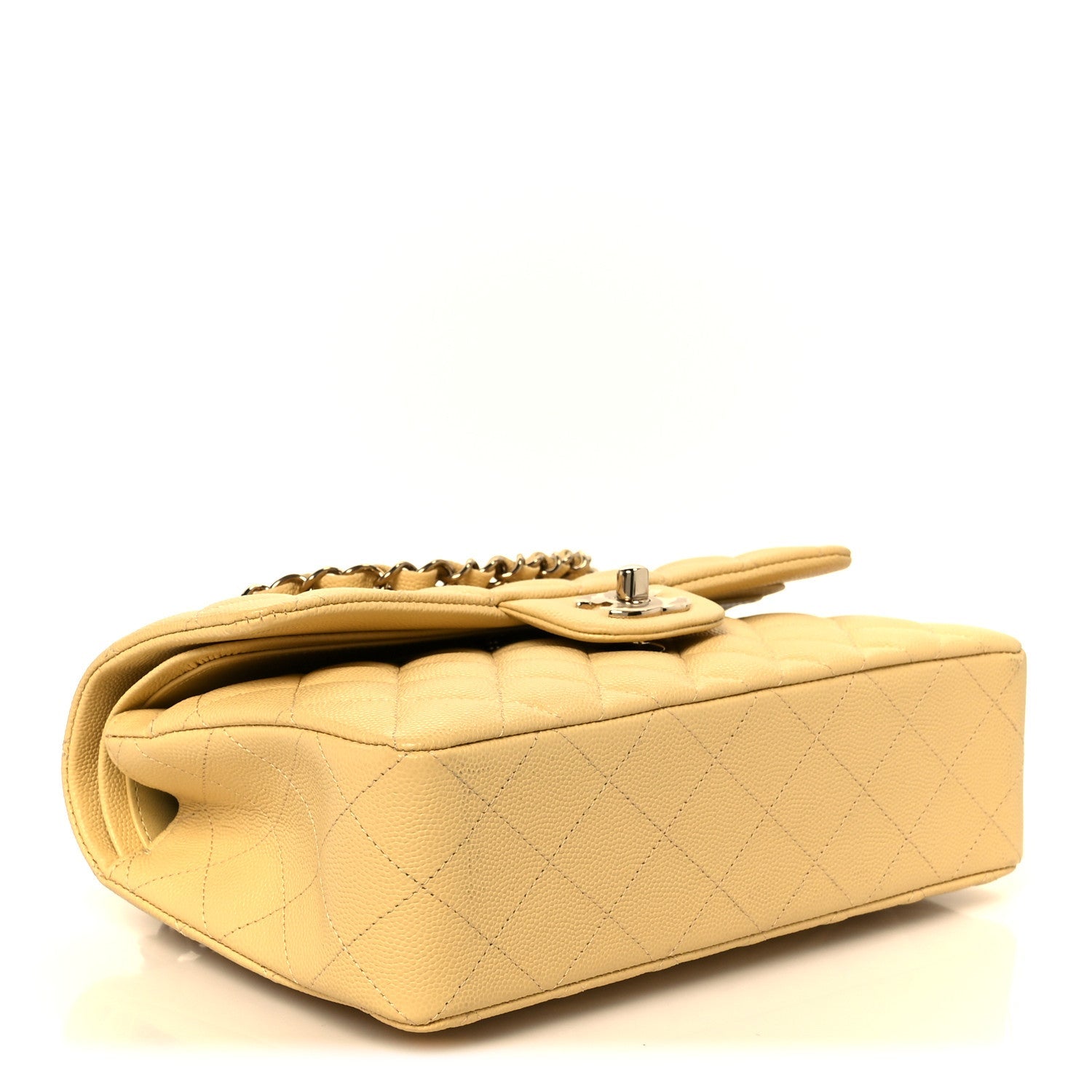 Caviar Quilted Small Double Flap Light Yellow