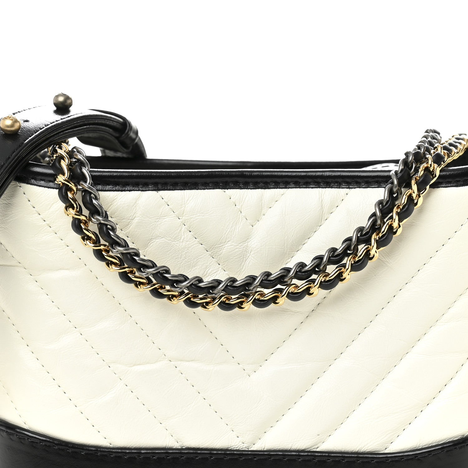 Aged Calfskin Chevron Quilted Small Gabrielle Hobo Black White