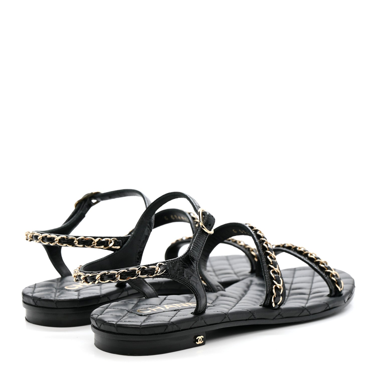 Crumpled Calfskin Chain Sandals 38 Black