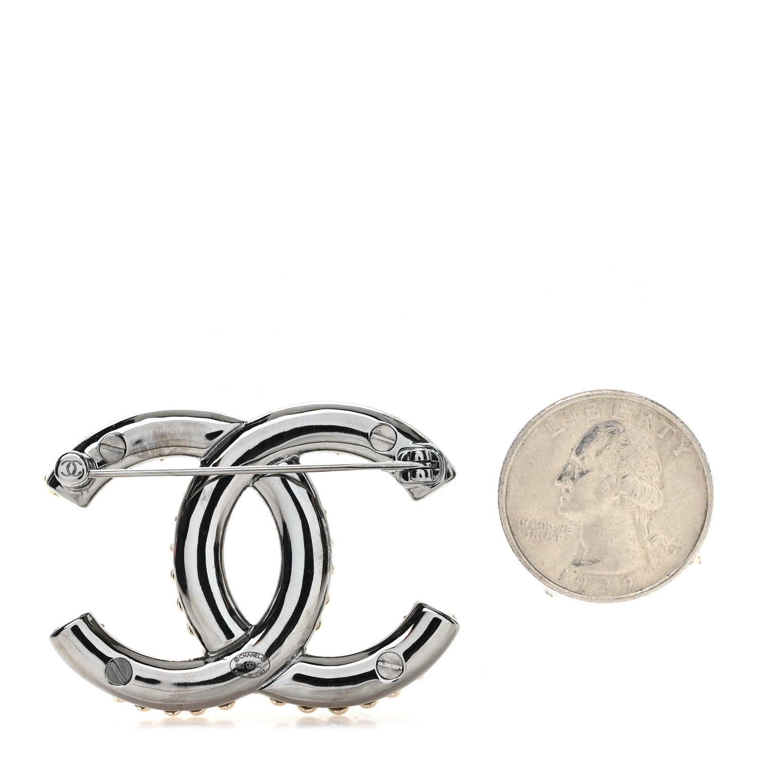 Metal CC Heart Brooch Gold Silver