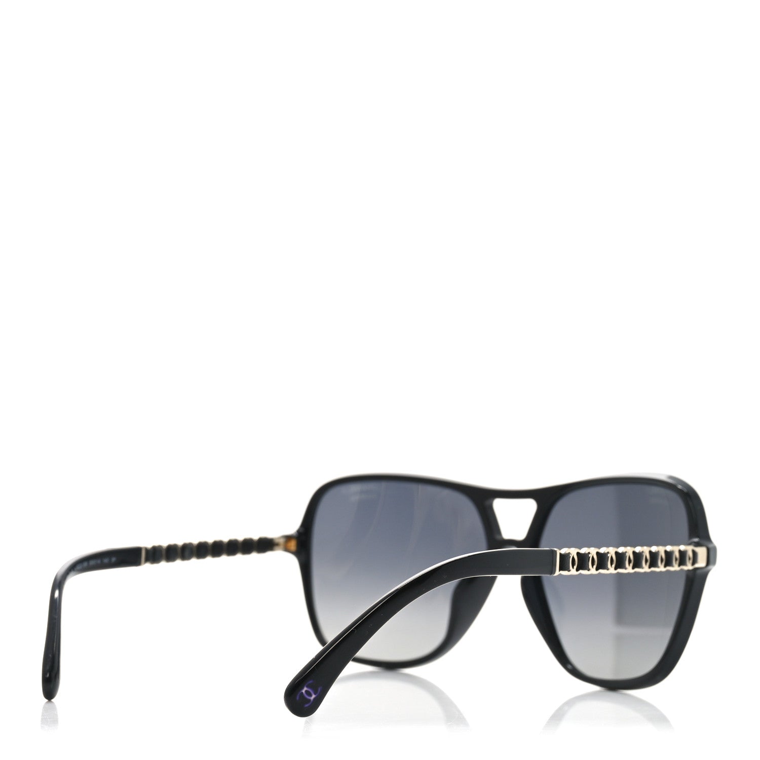 Metal Calfskin Polarized CC Chain Pilot Sunglasses 5439-Q-A Black