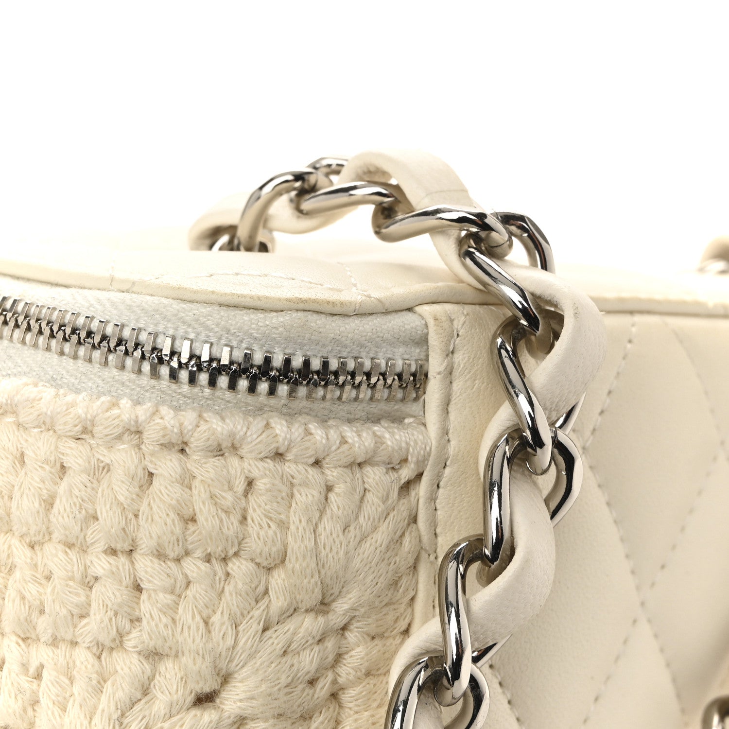 Lambskin Crochet Quilted Small Vanity Case With Chain White