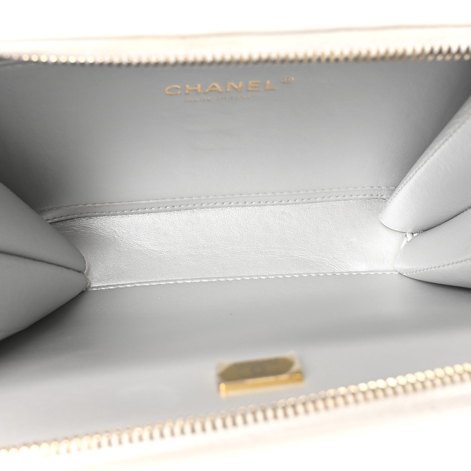 Shiny Calfskin Quilted Top Handle Vanity Case White