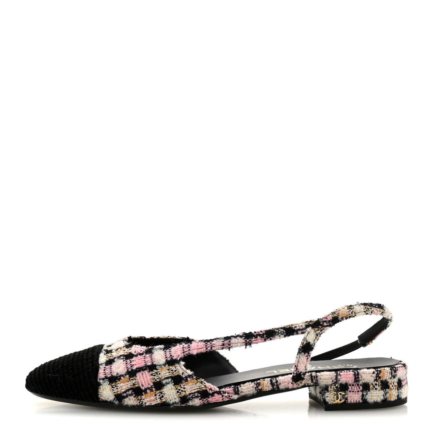 Tweed Cap Toe CC Slingback Flats 40 Black Pink White