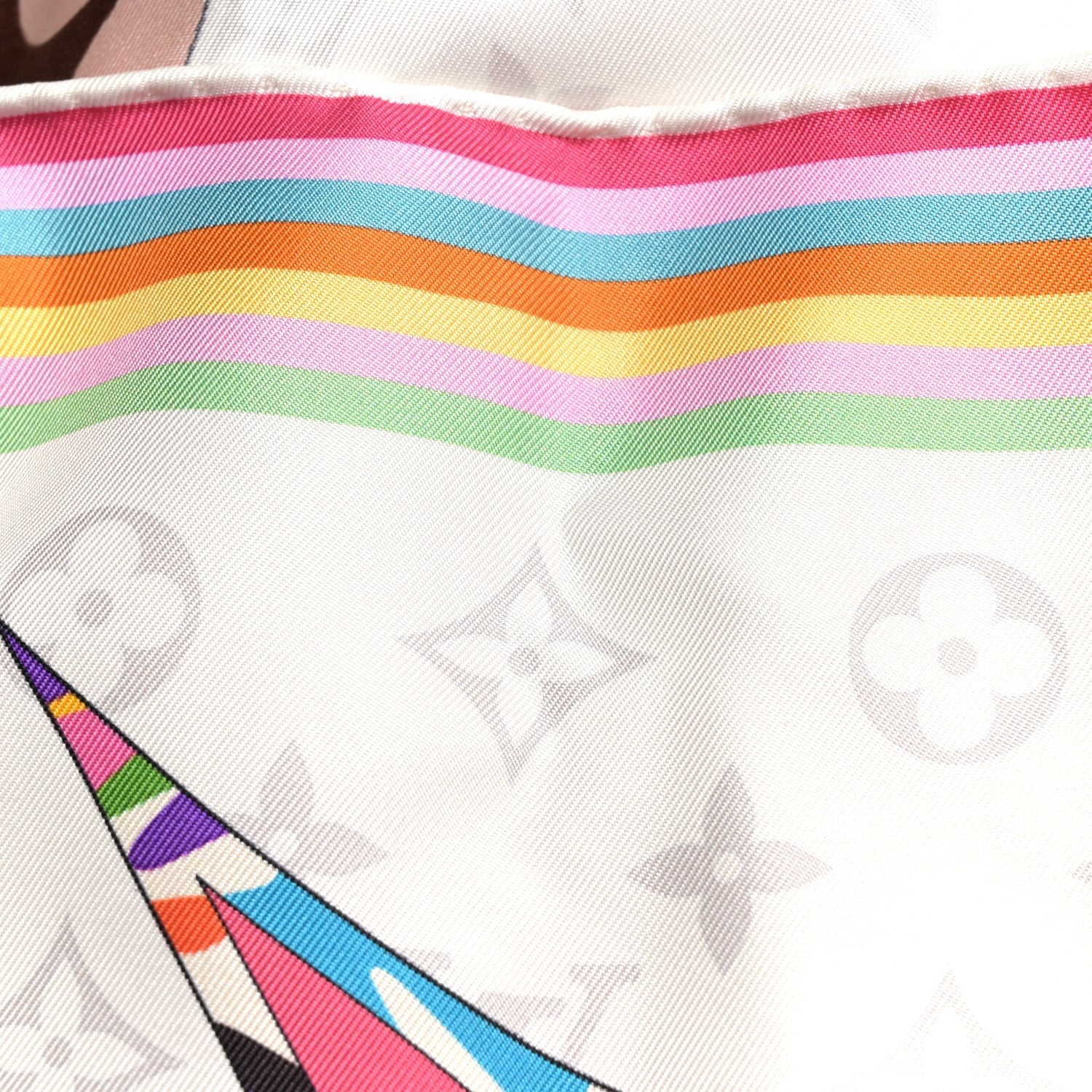 LV X TM Silk Monogram Superflat Characters Square Scarf 70 White