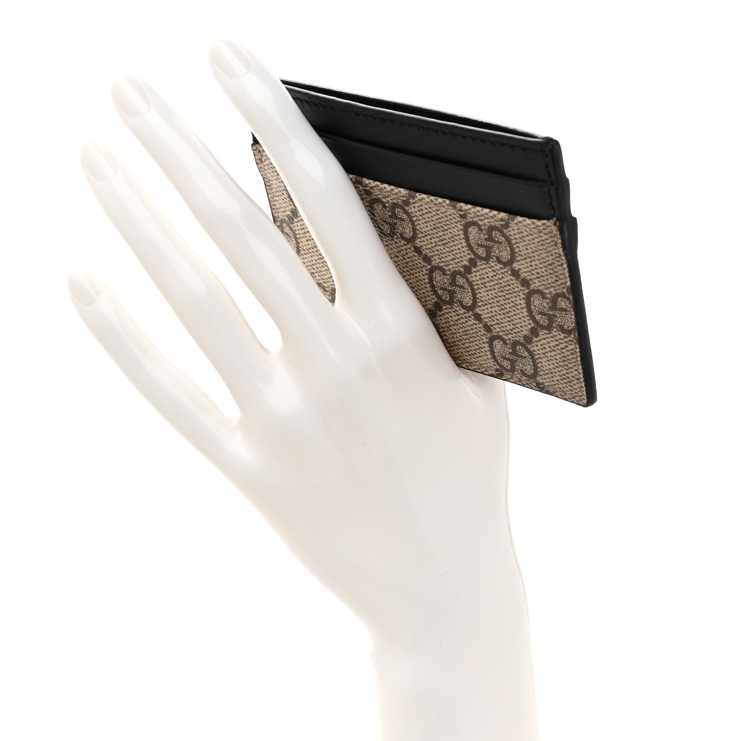 GG Supreme Monogram Calfskin Card Holder Beige Black